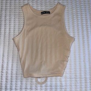 SHEIN Women's Cream Ribbed Tank Top with Open Back